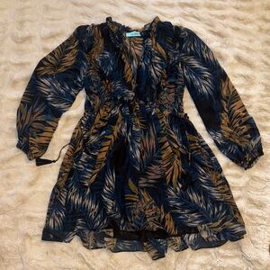 Karlie Navy and Tan Leaf Pattern Dress